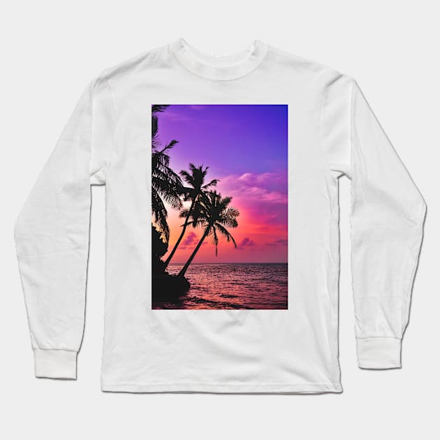 Tropical Pink Island Sunset Long Sleeve T-Shirt by NewburyBoutique